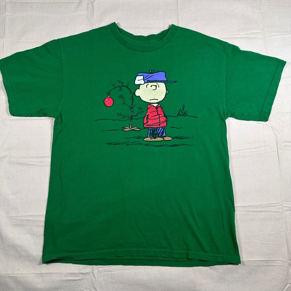 Peanuts Charlie Brown Christmas Tree Green Graphic T-Shirt Large WeLoveFine